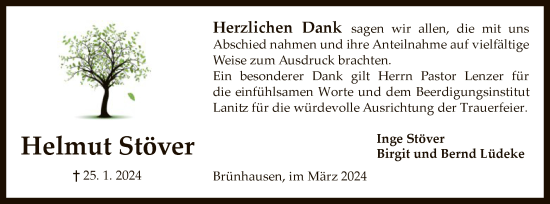 Traueranzeige von Helmut Stöver von SYK