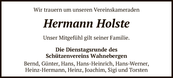 Traueranzeige von Hermann Holste von SYK
