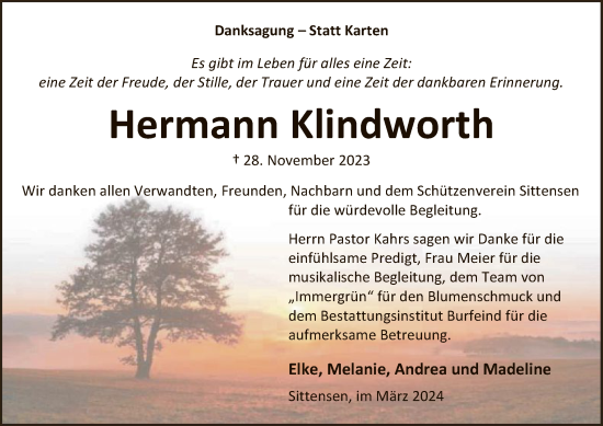 Traueranzeige von Hermann Klindworth von SYK