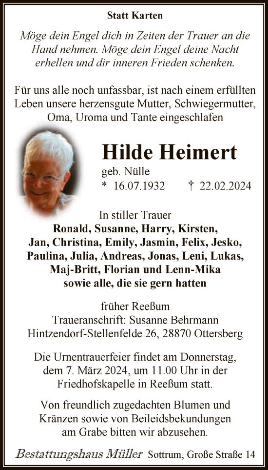 Traueranzeige von Hilde Heimert von SYK