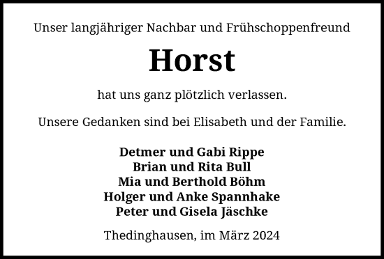 Traueranzeige von Horst  von SYK