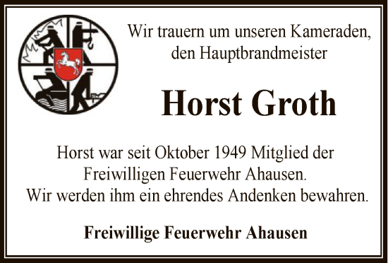 Traueranzeige von Horst Groth von SYK