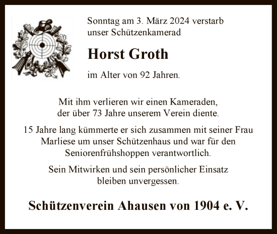 Traueranzeige von Horst Groth von SYK
