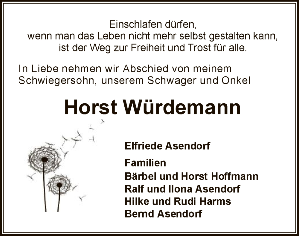  Traueranzeige für Horst Würdemann vom 23.03.2024 aus SYKSYK