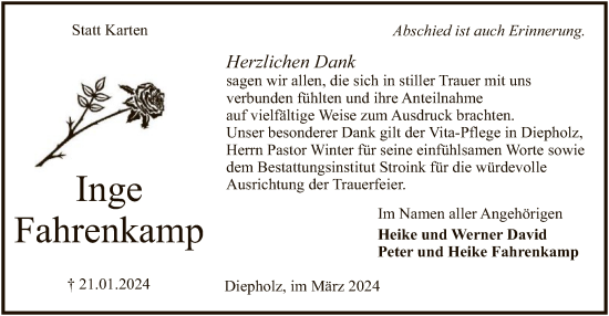 Traueranzeige von Inge Fahrenkamp von SYK