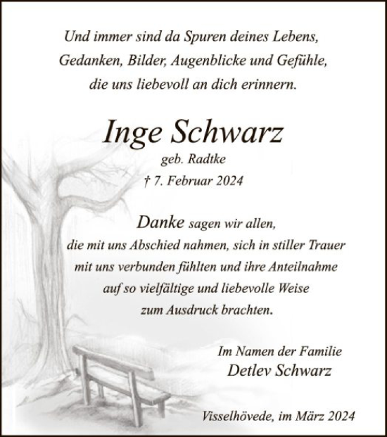 Traueranzeige von Inge Schwarz von SYK