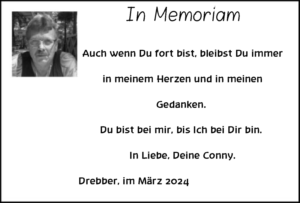  Traueranzeige für Ingo  vom 11.03.2024 aus SYK