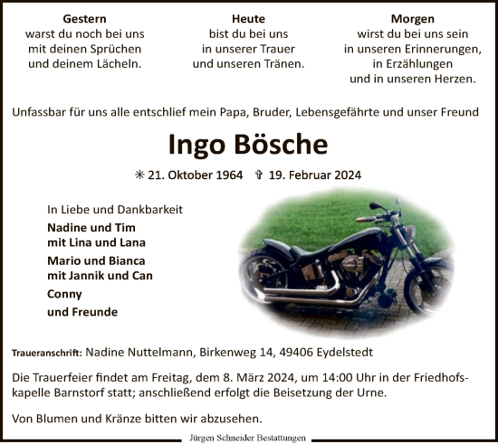 Traueranzeige von Ingo Bösche von SYK