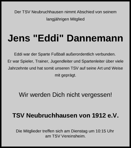 Traueranzeige von Jens  Dannemann von SYK