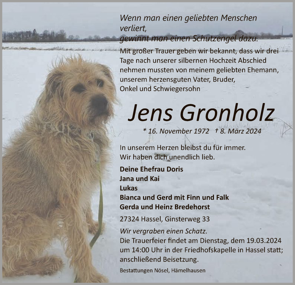  Traueranzeige für Jens Gronholz vom 16.03.2024 aus SYK