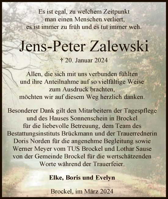 Traueranzeige von Jens-Peter Zalewski von SYK