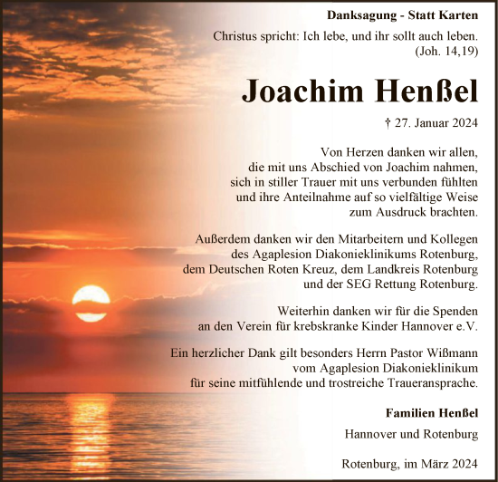 Traueranzeige von Joachim Henßel von SYK