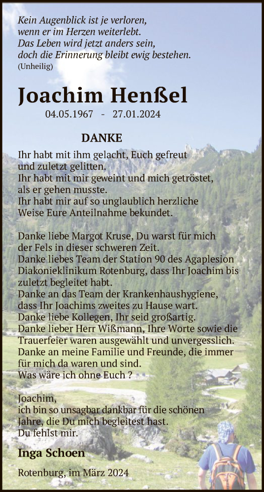 Traueranzeige von Joachim Henßel von SYK