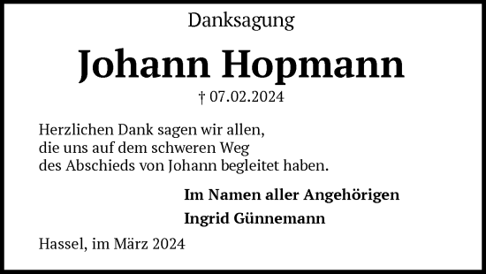 Traueranzeige von Johann Hopmann von SYK