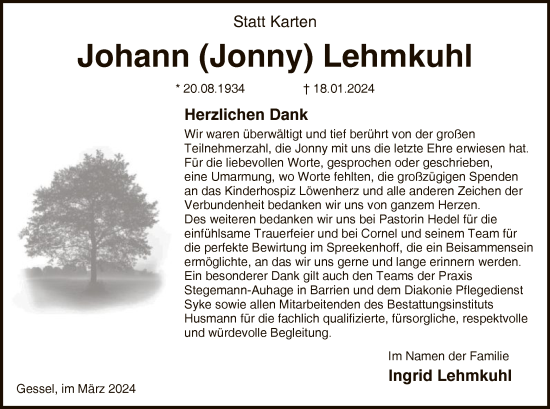 Traueranzeige von Johann Lehmkuhl