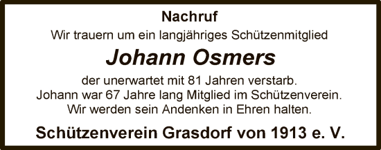 Traueranzeige von Johann Osmers von SYK