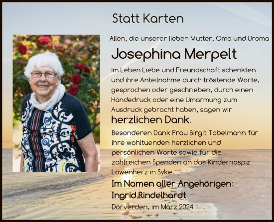 Traueranzeige von Josephina Merpelt von SYK
