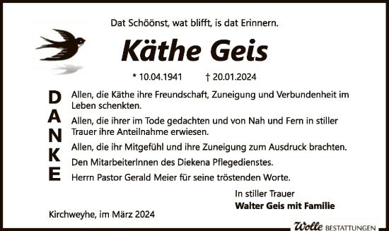 Traueranzeige von Käthe Geis von SYK