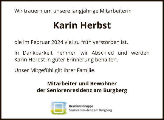 Traueranzeige von Karin Herbst von SYK
