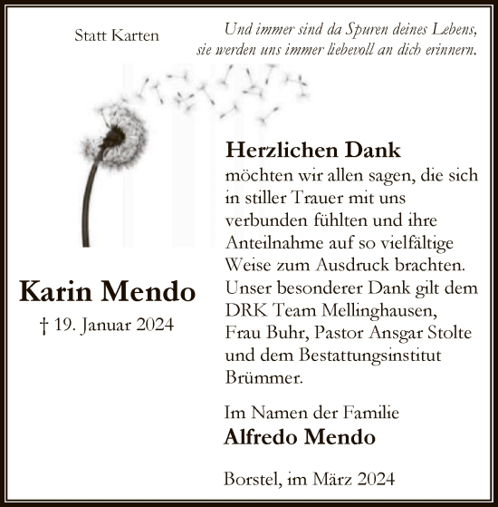 Traueranzeige von Karin Mendo von SYK