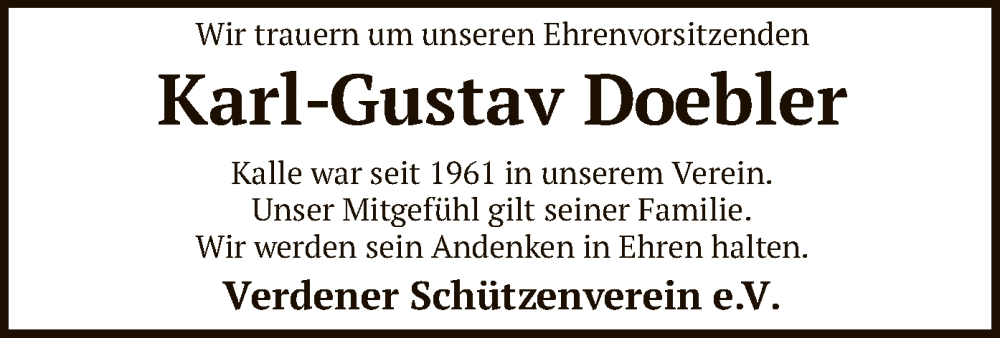 Traueranzeige für Karl-Gustav Doebler vom 23.03.2024 aus SYK