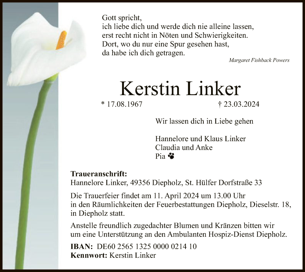  Traueranzeige für Kerstin Linker vom 28.03.2024 aus SYK