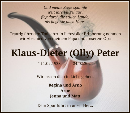 Traueranzeige von Klaus-Dieter Peter von SYK