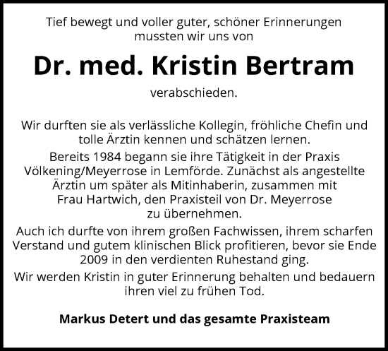 Traueranzeige von Kristin Bertram von SYK