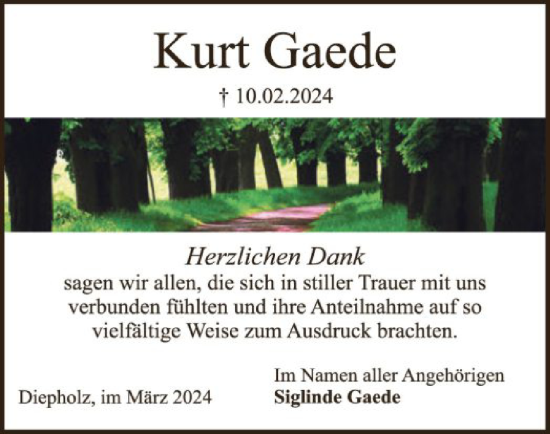 Traueranzeige von Kurt Gaede von SYK