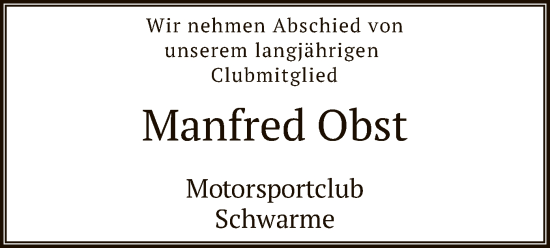 Traueranzeige von Manfred Obst von SYK