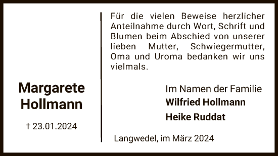 Traueranzeige von Margarete Hollmann von SYK