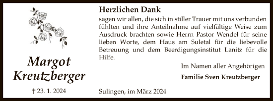 Traueranzeige von Margot Kreutzberger von SYK