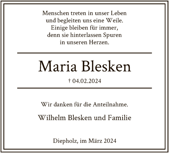 Traueranzeige von Maria Blesken von SYK