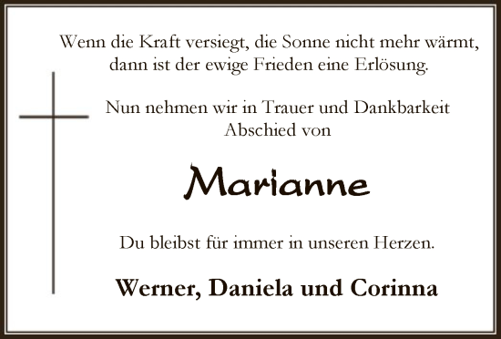 Traueranzeige von Marianne  von SYK