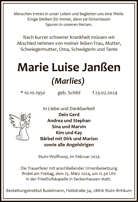Traueranzeige von Marie Luise Janßen von SYK