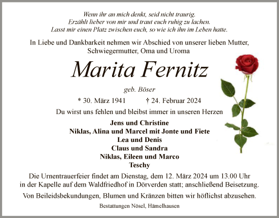 Traueranzeige von Marita Fernitz von SYK