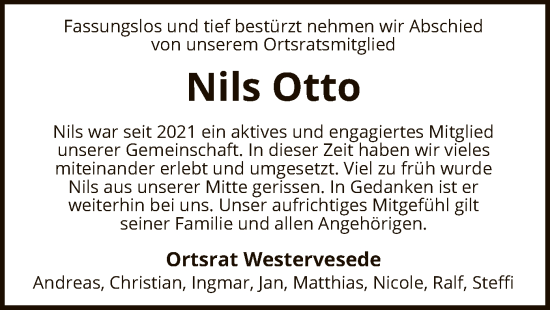 Traueranzeige von Nils Otto von SYK