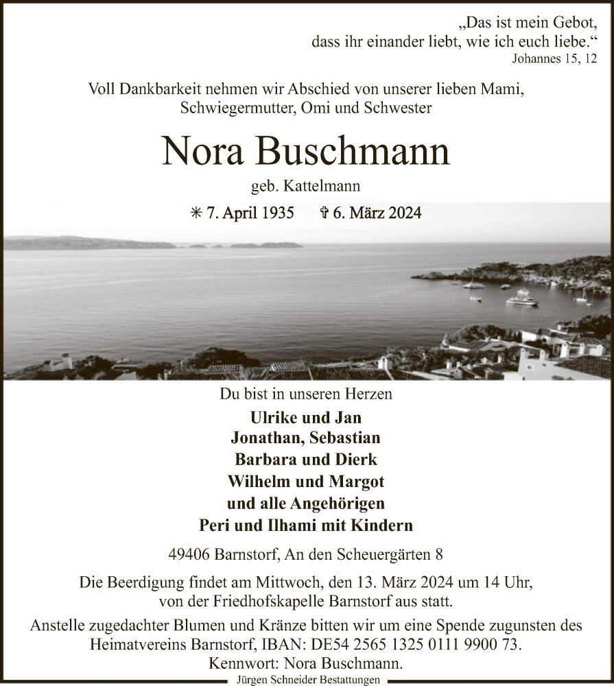  Traueranzeige für Nora Buschmann vom 09.03.2024 aus SYK