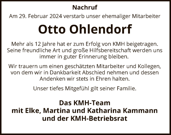 Traueranzeige von Otto Ohlendorf von SYK