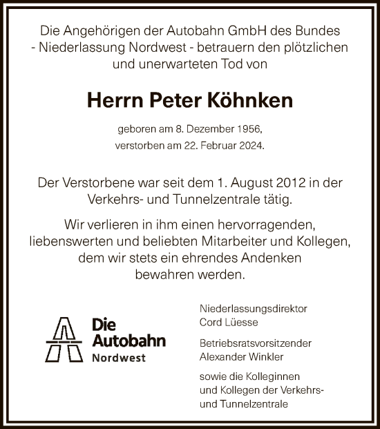 Traueranzeige von Peter Köhnken von SYK