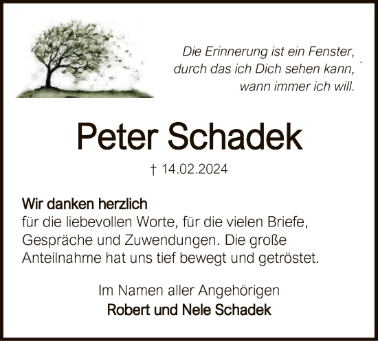 Traueranzeige von Peter Schadek von SYK