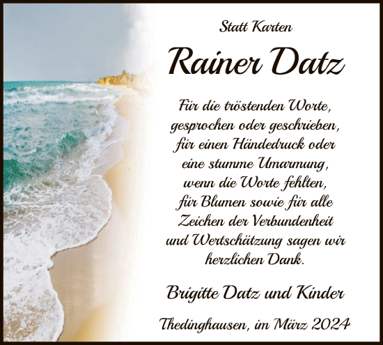 Traueranzeige von Rainer Datz von SYKSYK