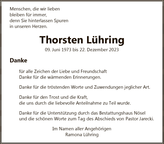 Traueranzeige von Thorsten Lühring von SYKSYK