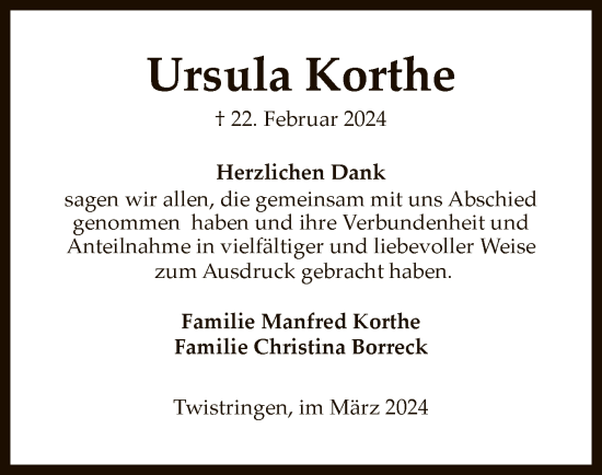 Traueranzeige von Ursula Korthe von SYK