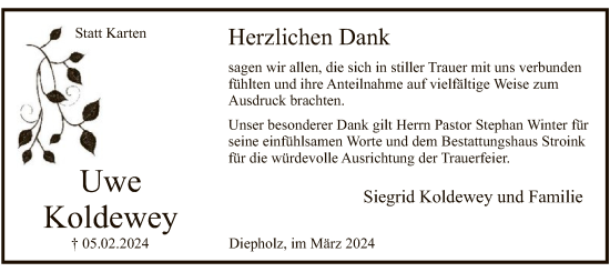 Traueranzeige von Uwe Koldewey von SYK