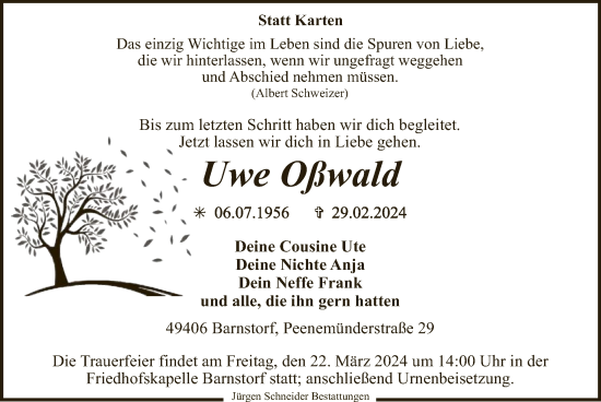 Traueranzeige von Uwe Oßwald von SYK