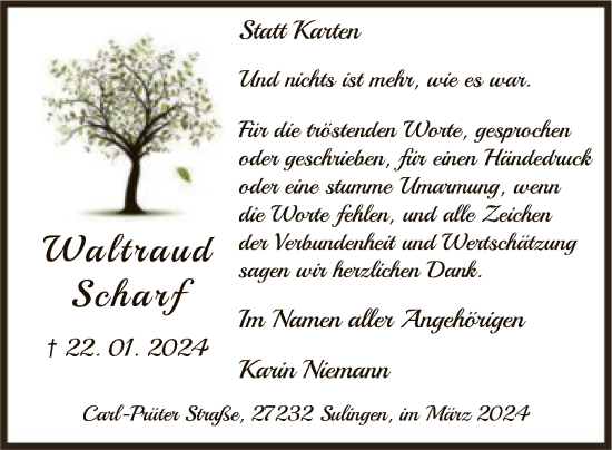Traueranzeige von Waltraud Scharf von SYK