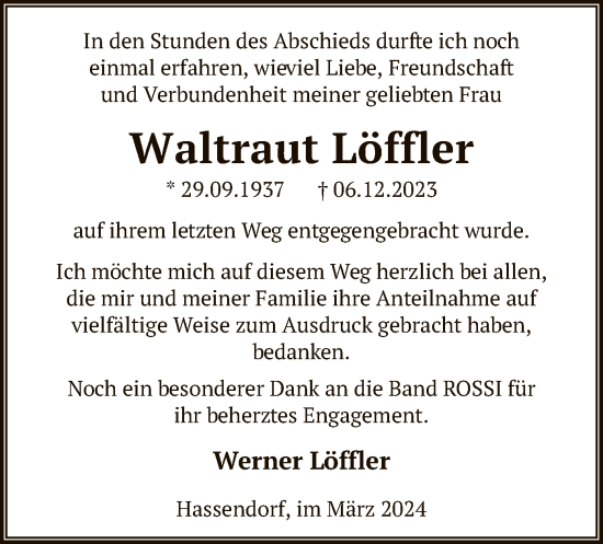 Traueranzeige von Waltraut Löffler von SYK