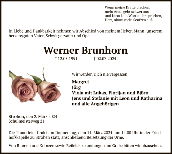 Traueranzeige von Werner Brunhorn von SYK