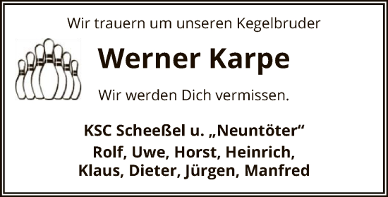 Traueranzeige von Werner Karpe von SYK